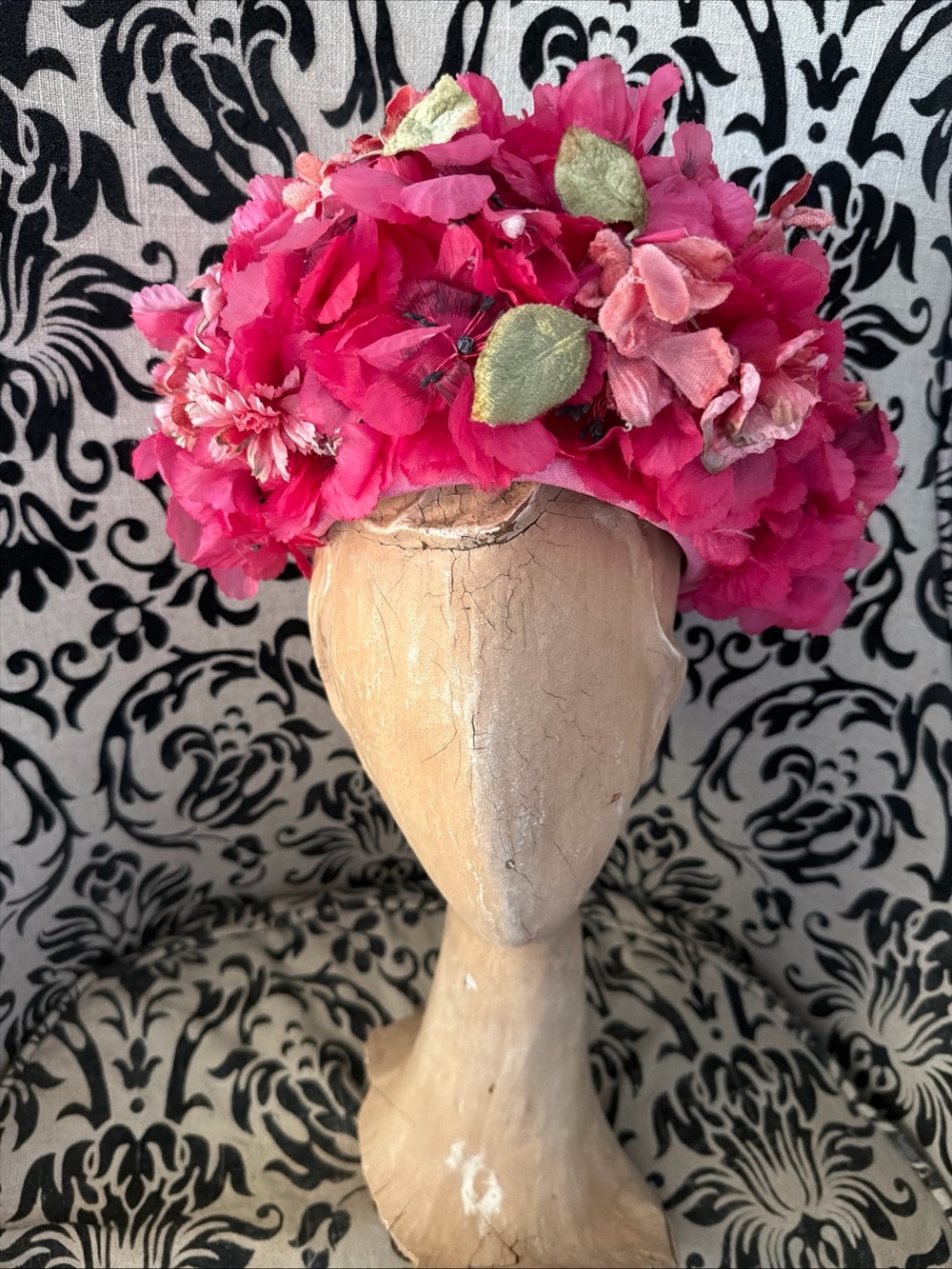Vibrant Pink Floral Vintage Pillbox Hat